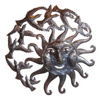 Sun with birds recycled oil drum carving from Haiti